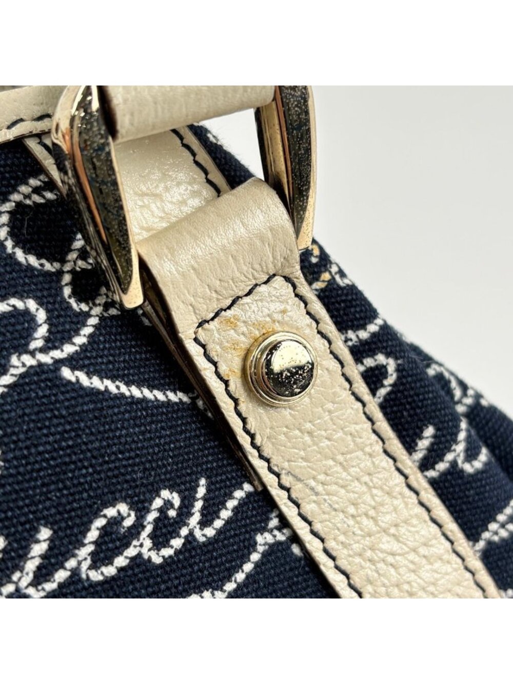 Gucci Logo Tote Abbey Canvas Navy White - Picture 4 of 8